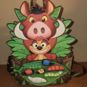 Disney Loungefly The Lion King LE Hakuna Matata Grubs Mini Backpack And Wallet.